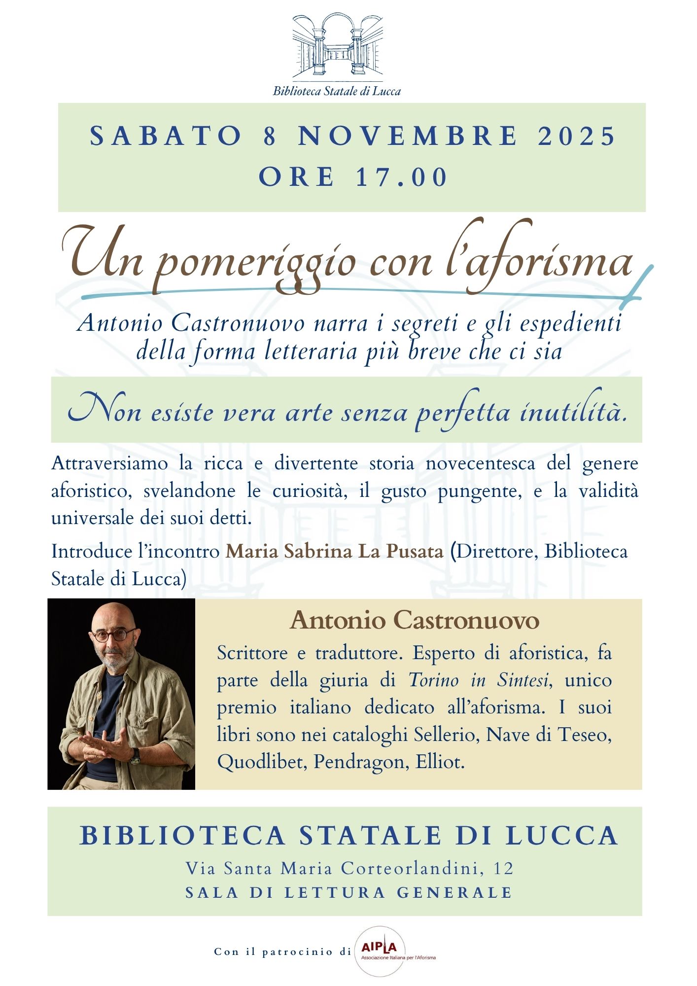Un pomeriggio con l’aforisma (con Antonio Castronuovo) - Biblioteca Statale di Lucca